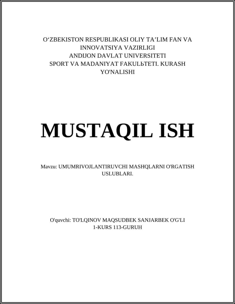 UMUMRIVOJLANTIRUVCHI MASHQLARNI O'RGATISH USLUBLARI 1