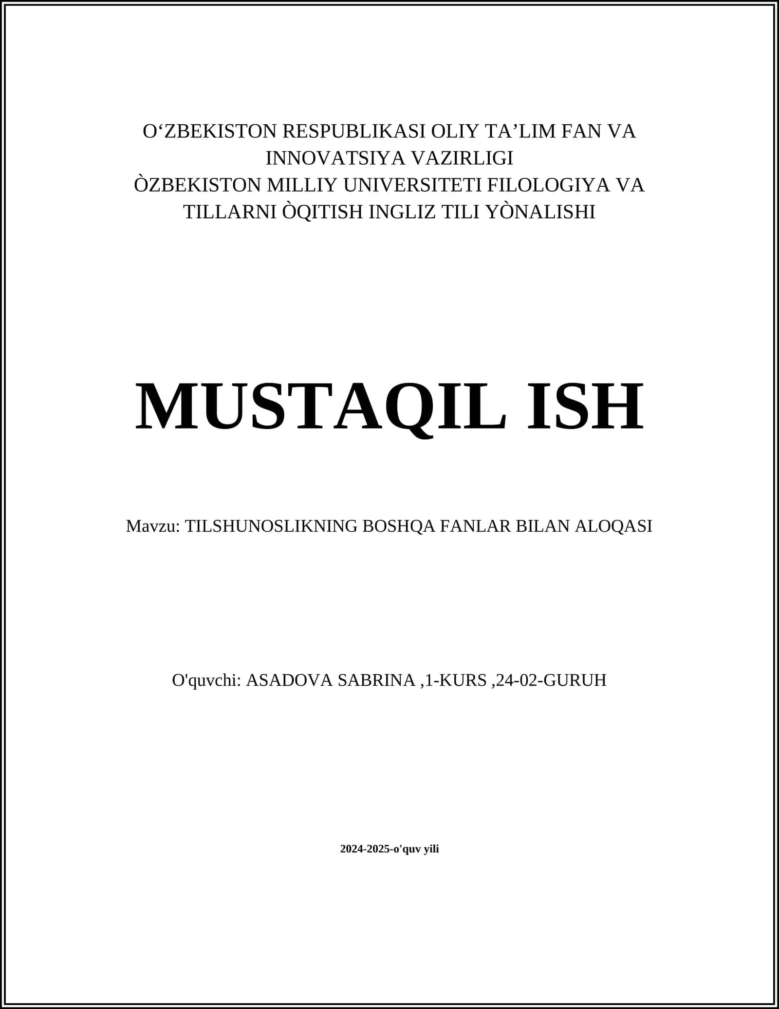 TILSHUNOSLIKNING BOSHQA FANLAR BILAN ALOQASI 1