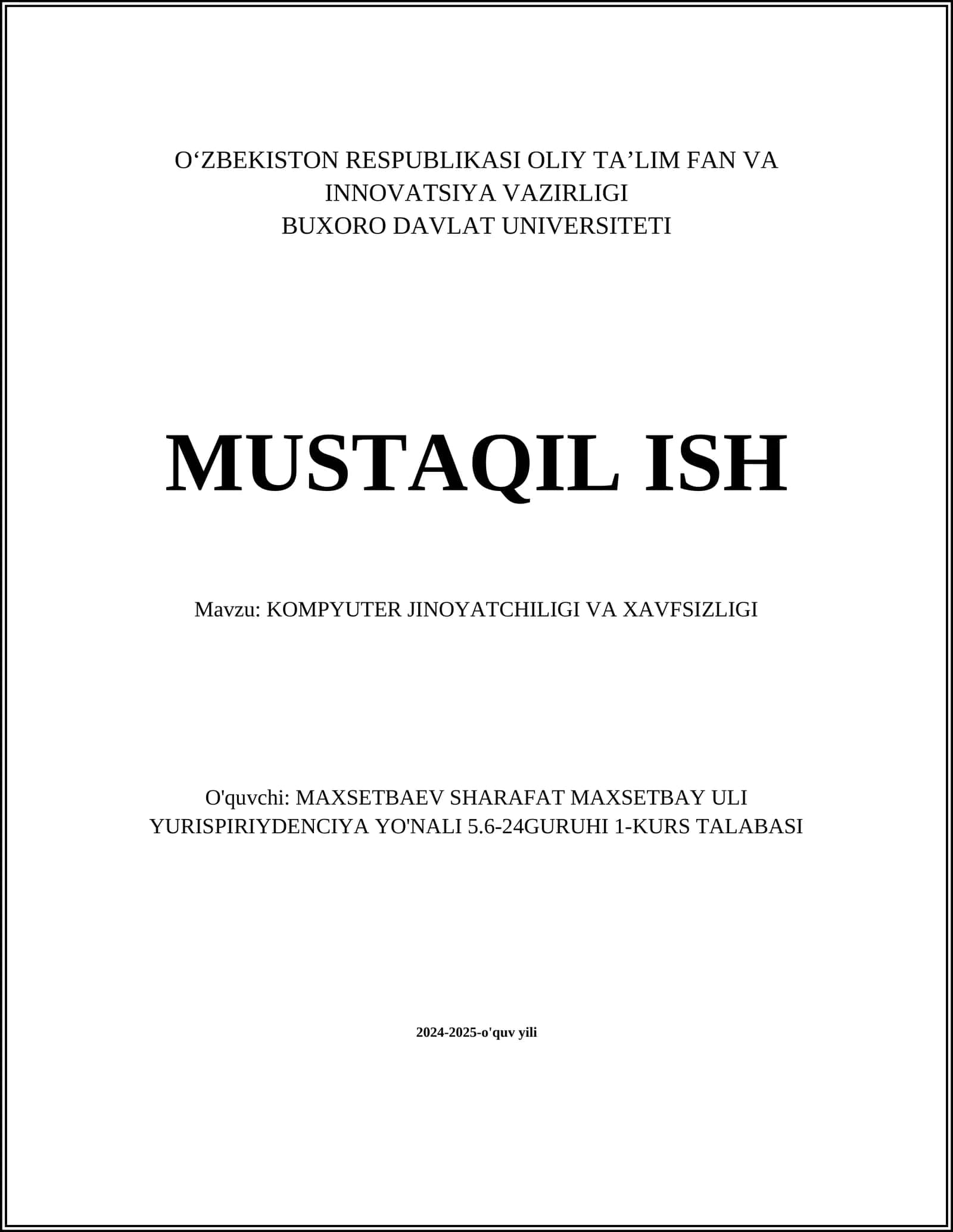 KOMPYUTER JINOYATCHILIGI VA XAVFSIZLIGI 1