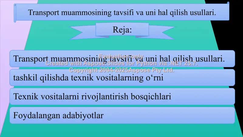 Transport muammosining tavsifi va uni hal qilish usullari 1