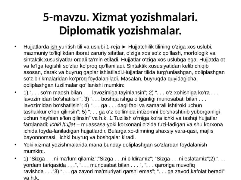 Xizmat yozishmalari. Diplomatik yozishmalar 1