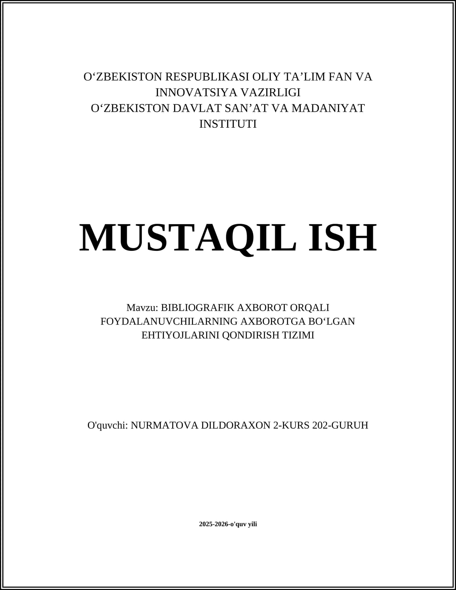 Bibliografik Axborotning Maqomi 1