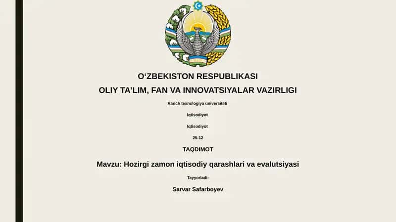 Hozirgi zamon iqtisodiy qarashlari va evalutsiyasi 1