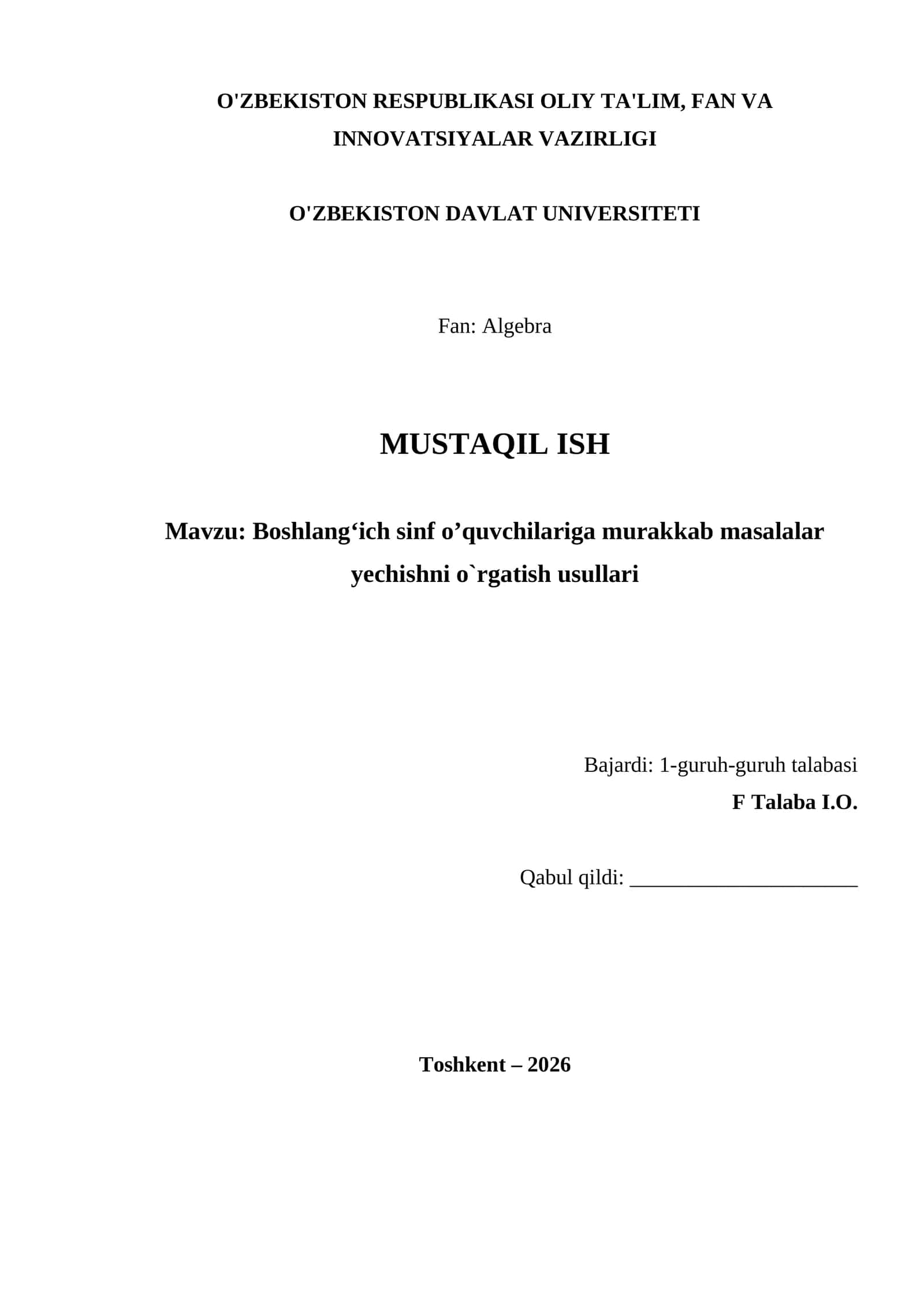 Boshlangʻich sinf o’quvchilariga murakkab masalalar yechishni o`rgatish usullari 1