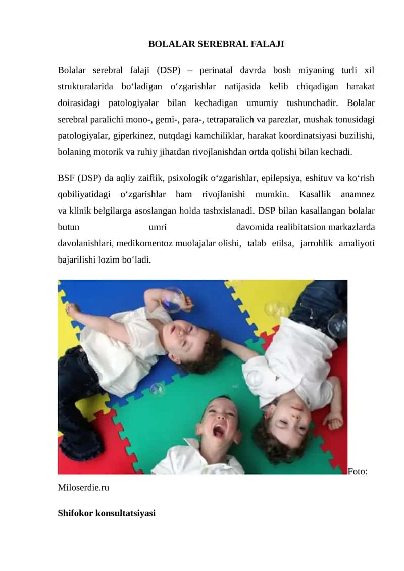 Bolalar Serebral Falaji 1