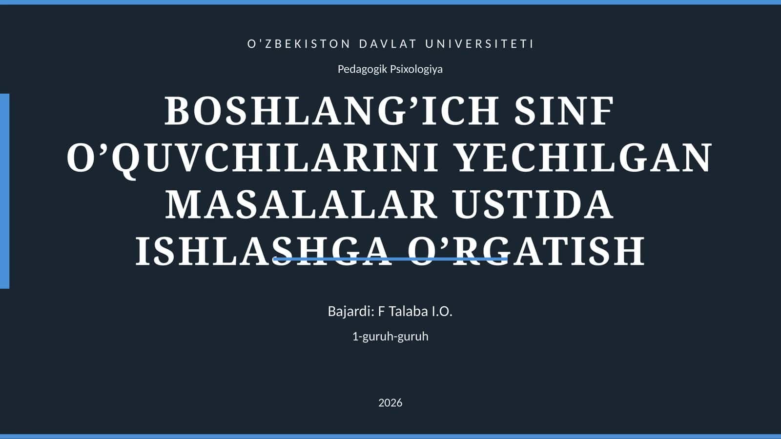 BOSHLANG’ICH SINF O’QUVCHILARINI YECHILGAN MASALALAR USTIDA ISHLASHGA O’RGATISH 1