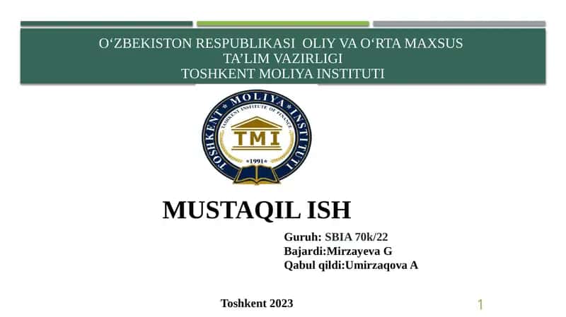 O’zbekiston Respublikasini pul tizimi va uning elementlari 1
