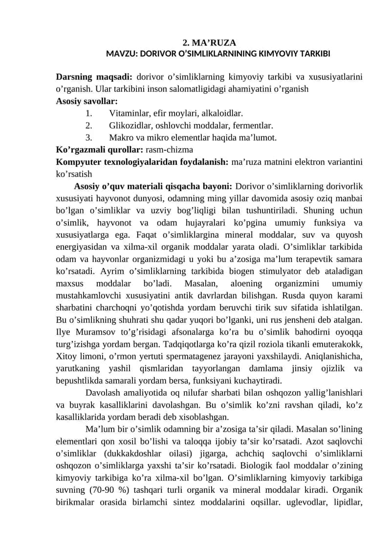 Dorivorni kimyoviy tarkibi 1
