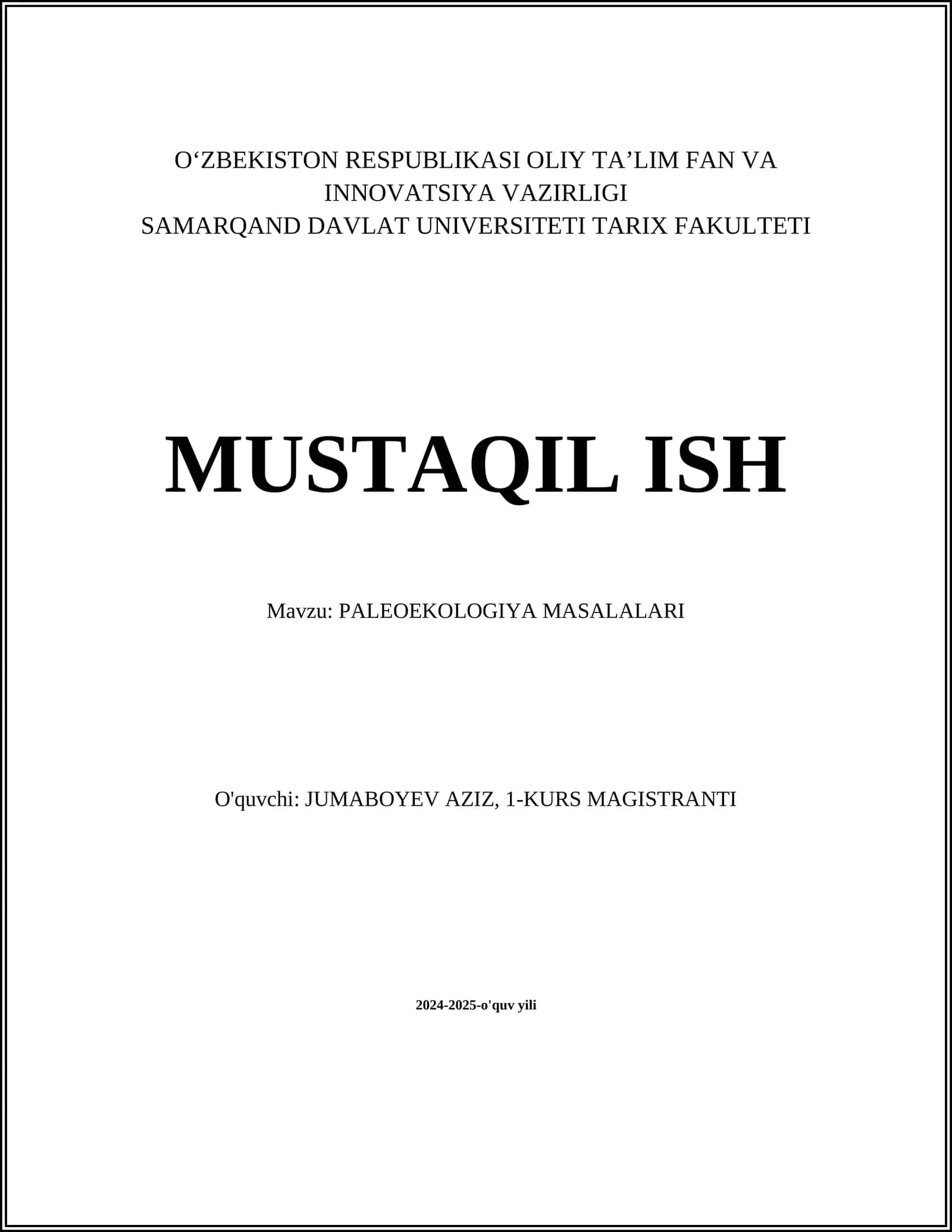 PALEOEKOLOGIYA MASALALARI 1