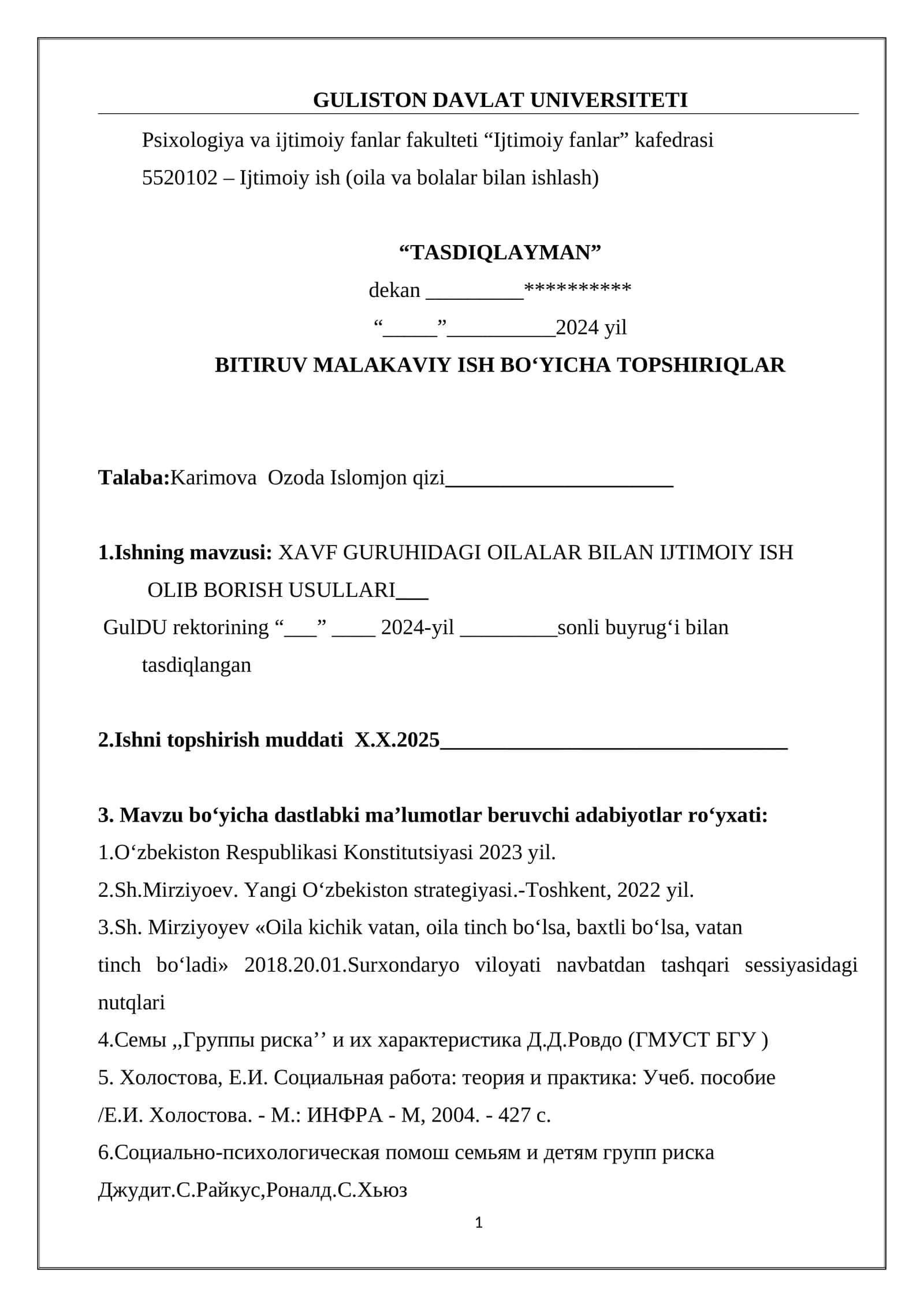 Bitiruv malakaviy ish bo‘yicha topshiriqlar 1