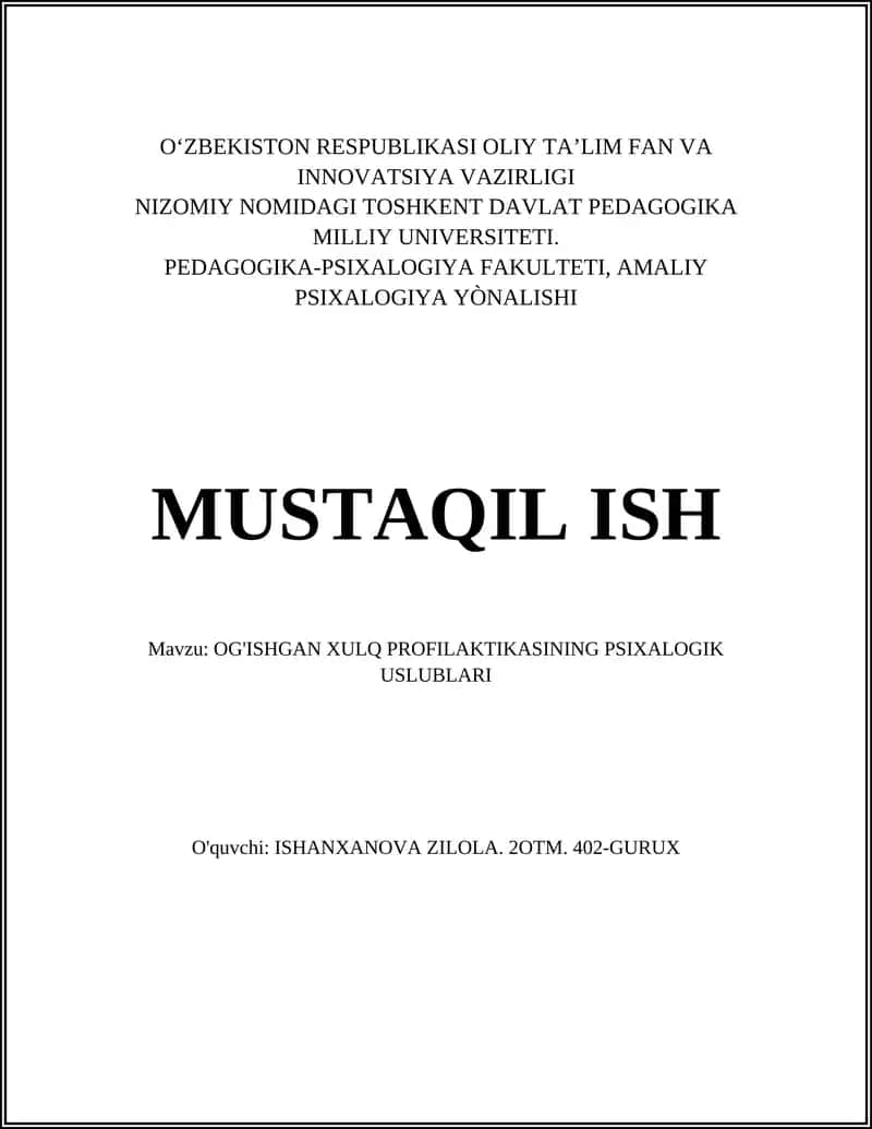 OG'ISHGAN XULQ PROFILAKTIKASINING PSIXALOGIK USLUBLARI 1