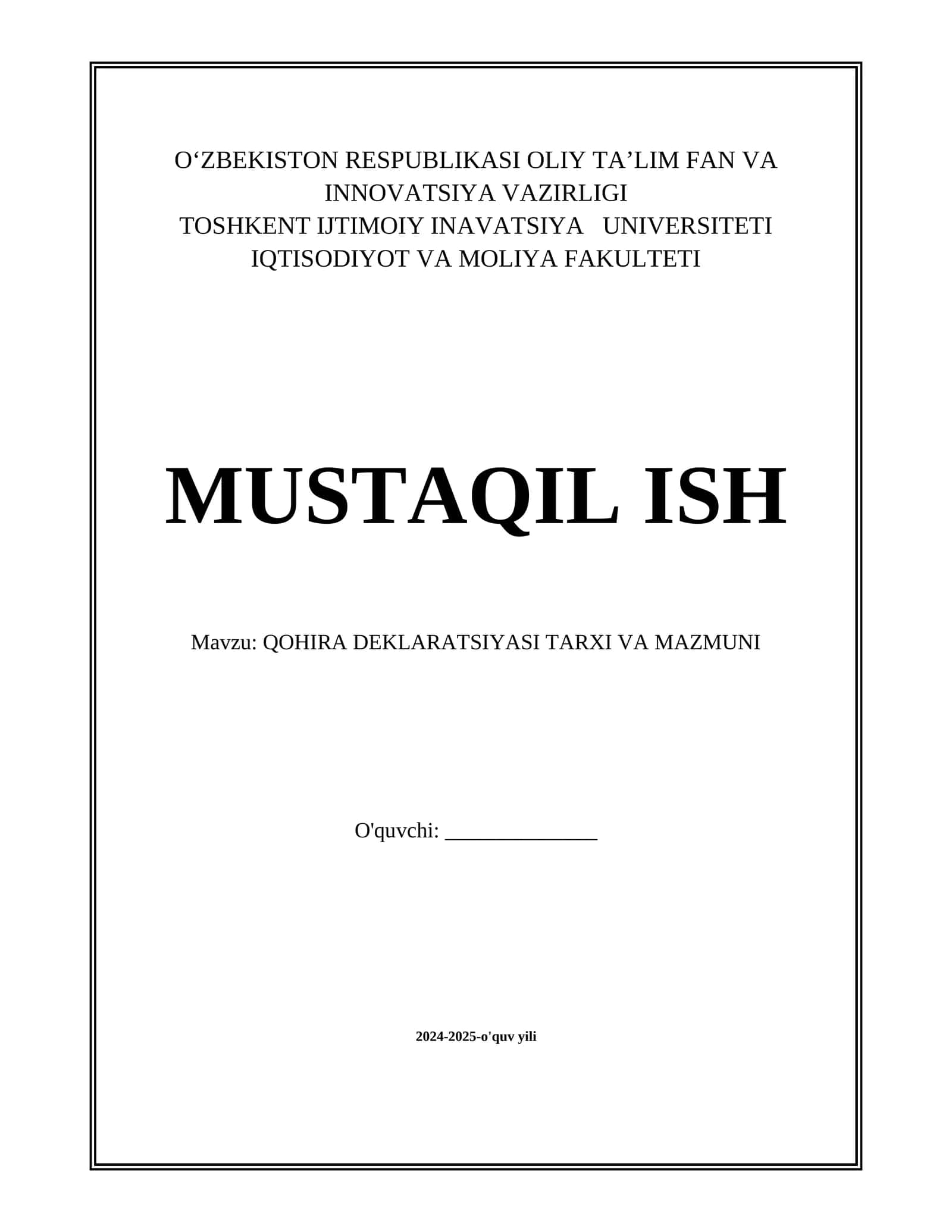 QOHIRA DEKLARATSIYASI TARXI VA MAZMUNI 1
