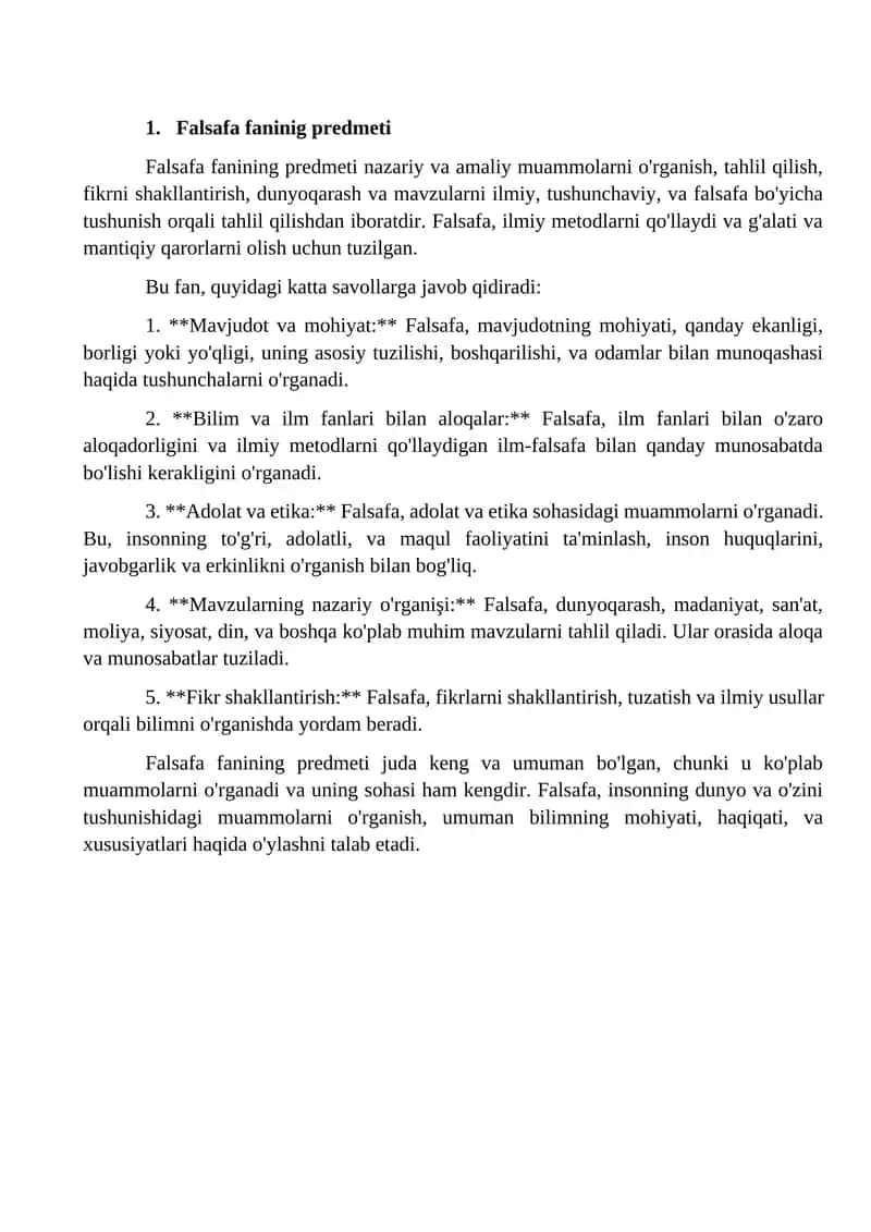 Falsafa fanining predmeti 1