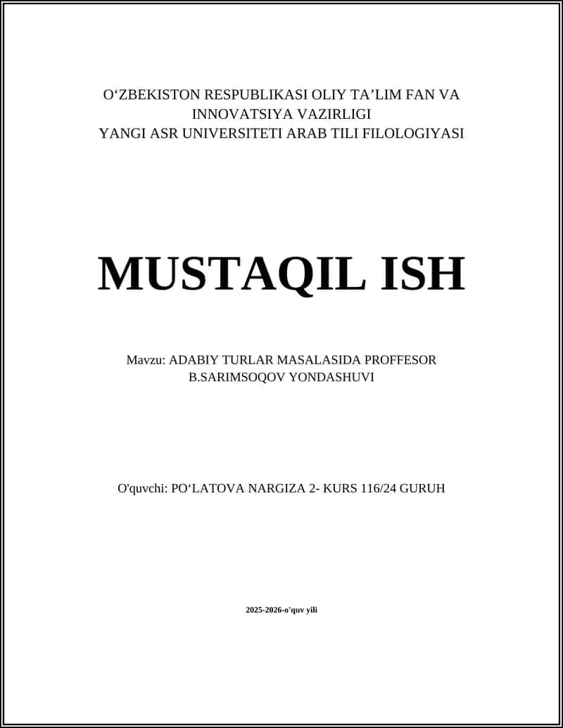ADABIY TURLAR MASALASIDA PROFFESOR B.SARIMSOQOV YONDASHUVI 1