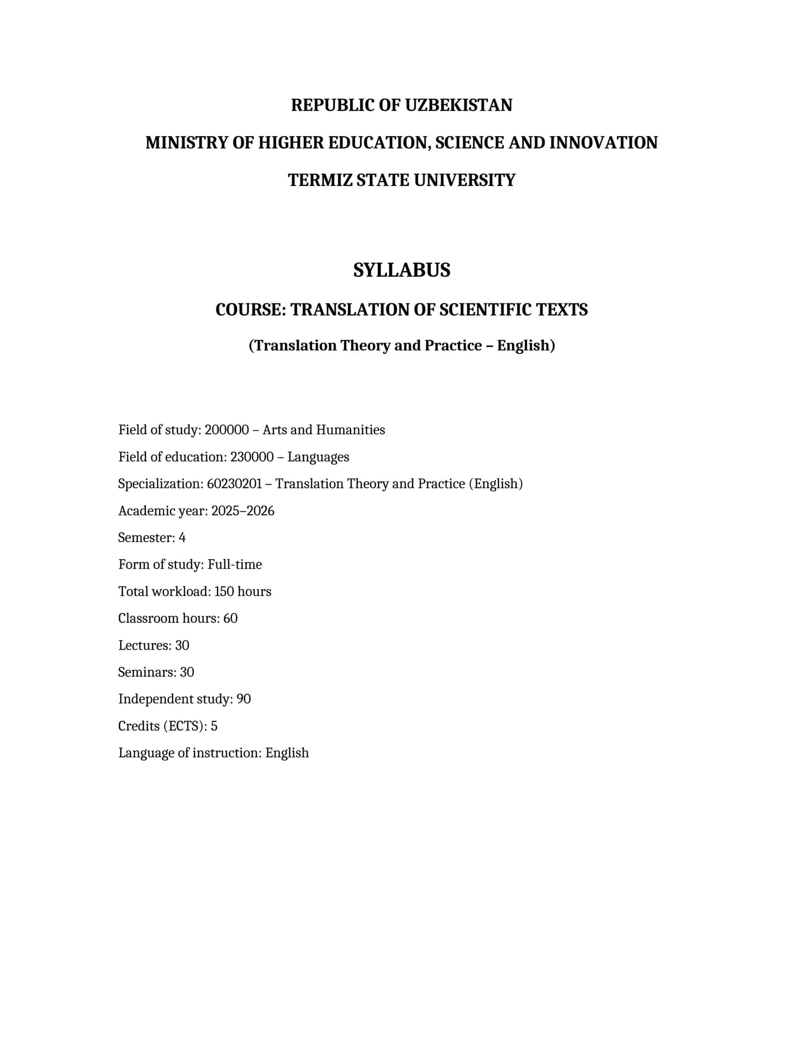 TRANSLATION OF SCIENTIFIC TEXTS 1