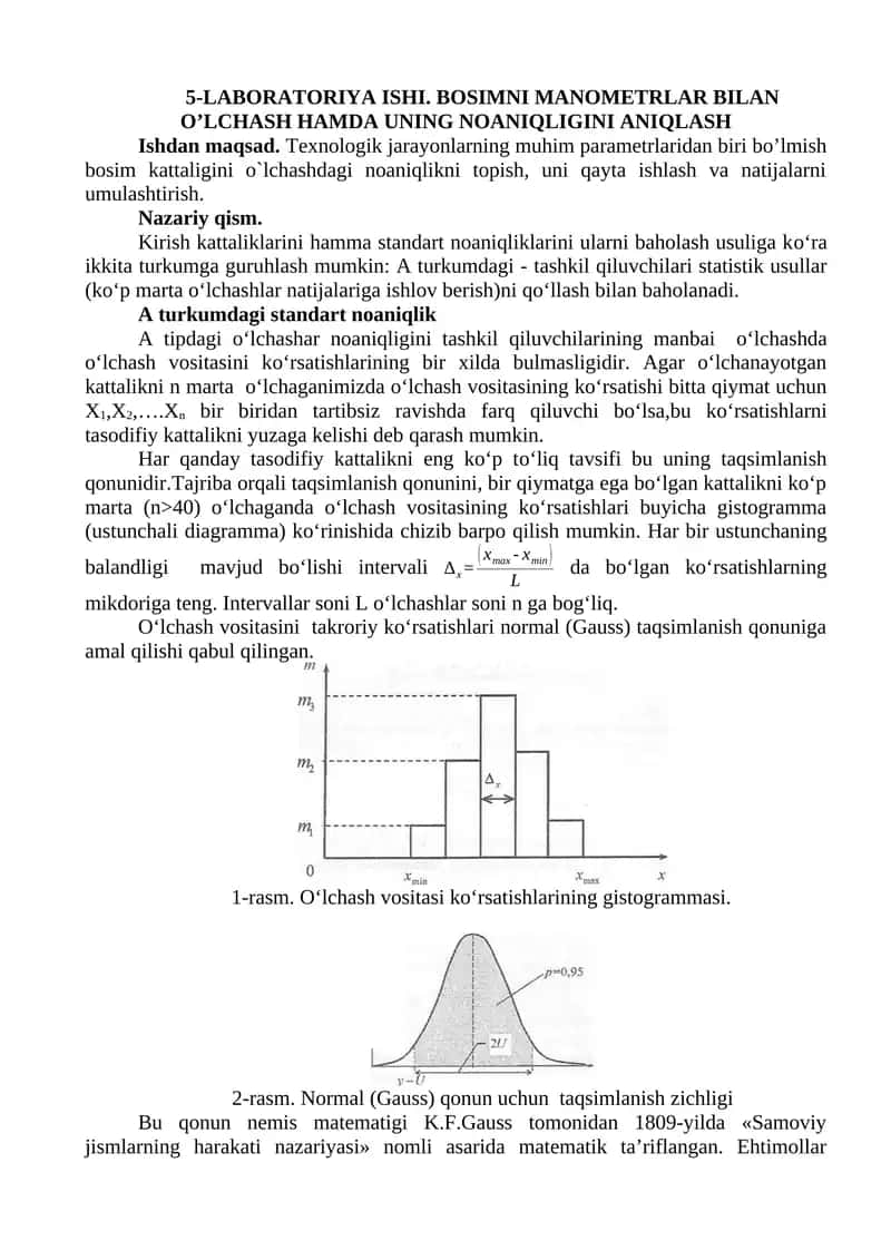 BOSIMNI MANOMETRLAR BILAN O’LCHASH 1