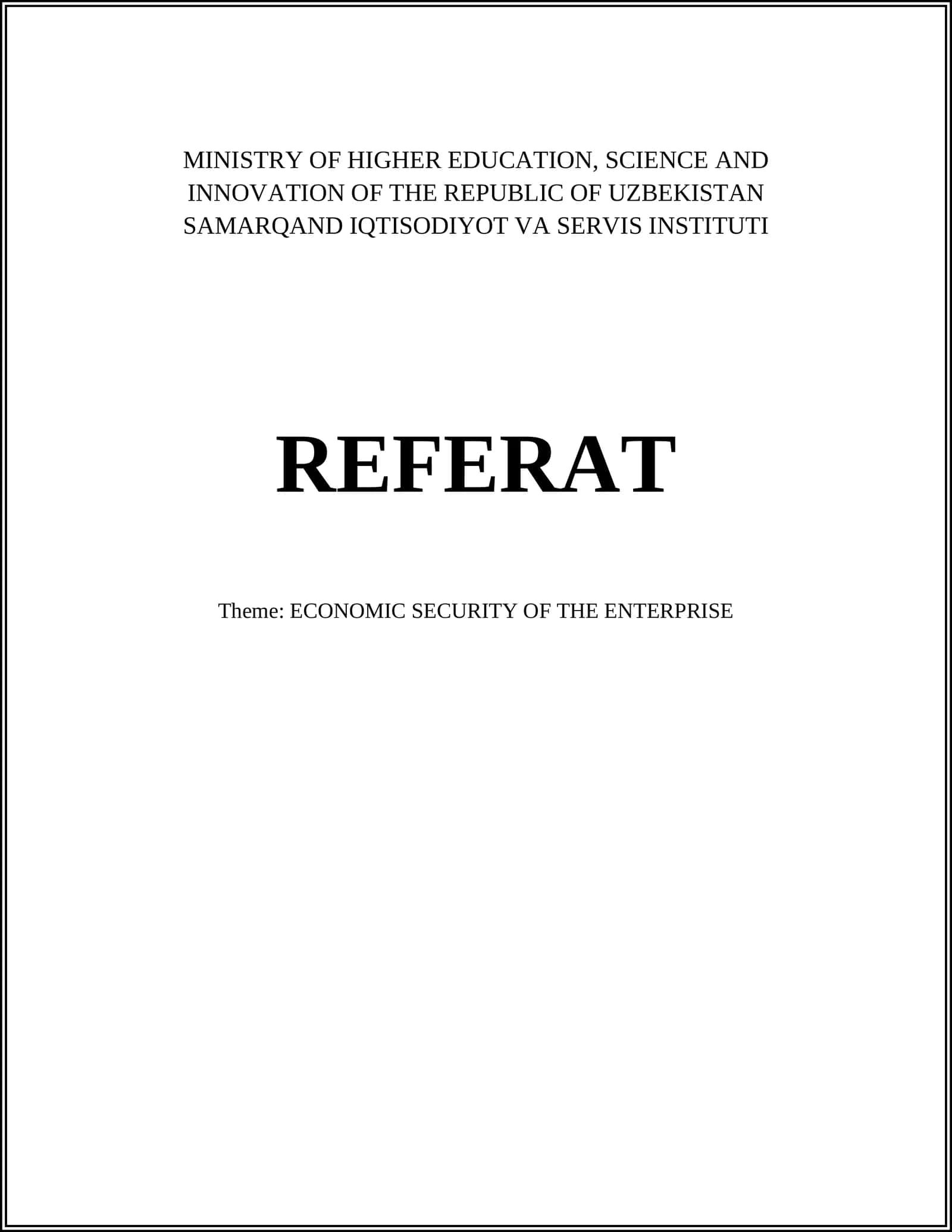 ECONOMIC SECURITY OF THE ENTERPRISE 1