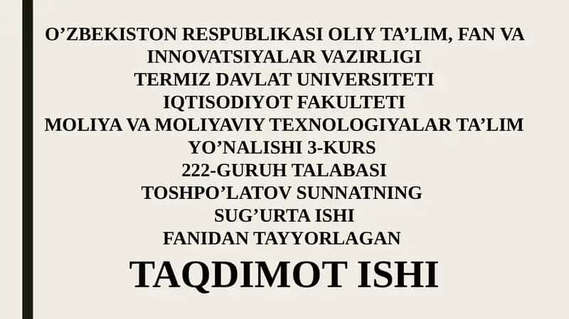 SUG’URTA ISHI TAQDIMOT ISHI 1