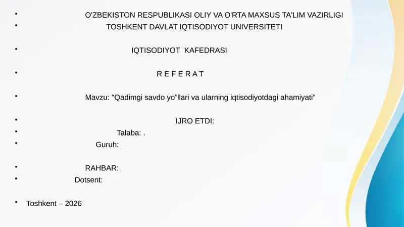 Iqtisodiyot tarixi fanidan referat 1