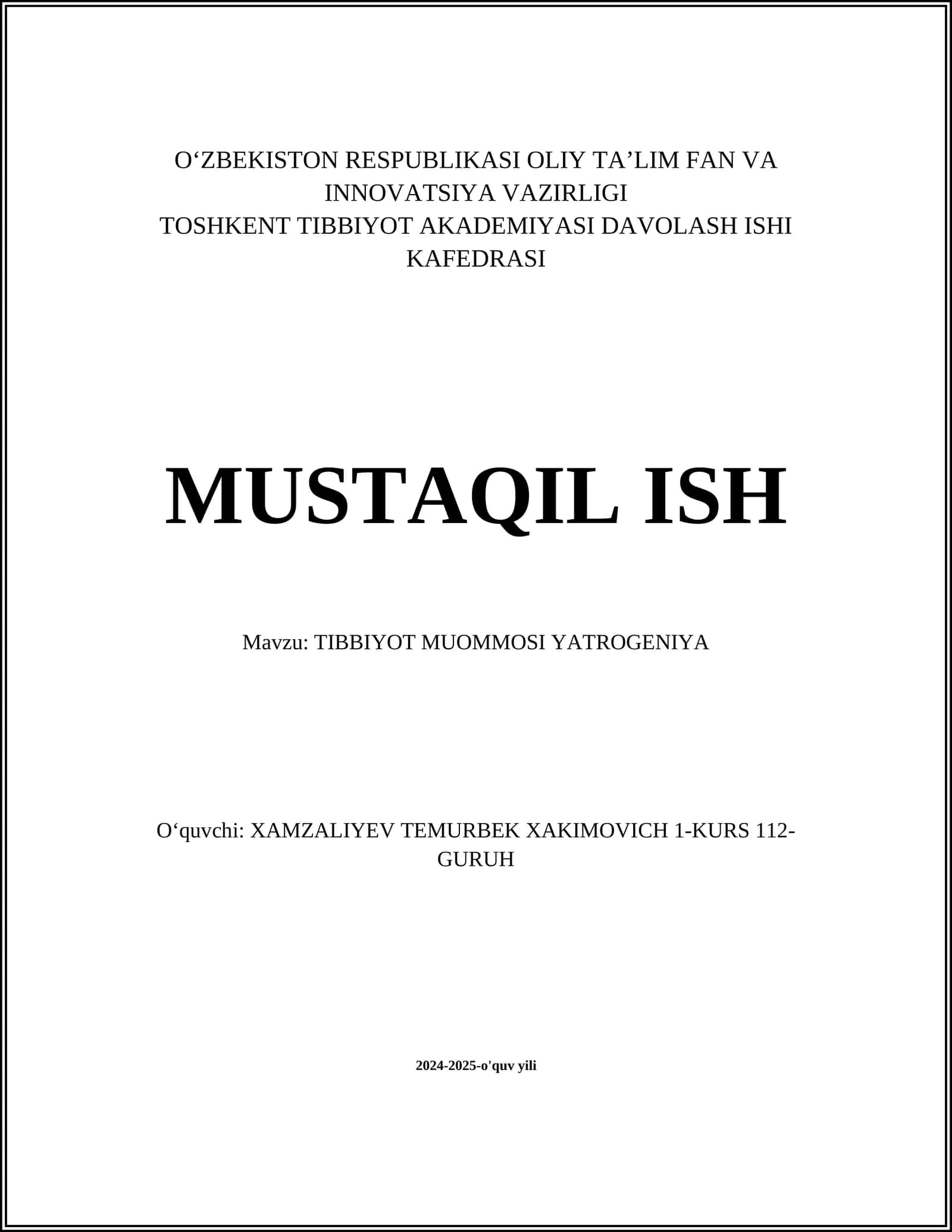 TIBBIYOT MUOMMOSI YATROGENIYA 1