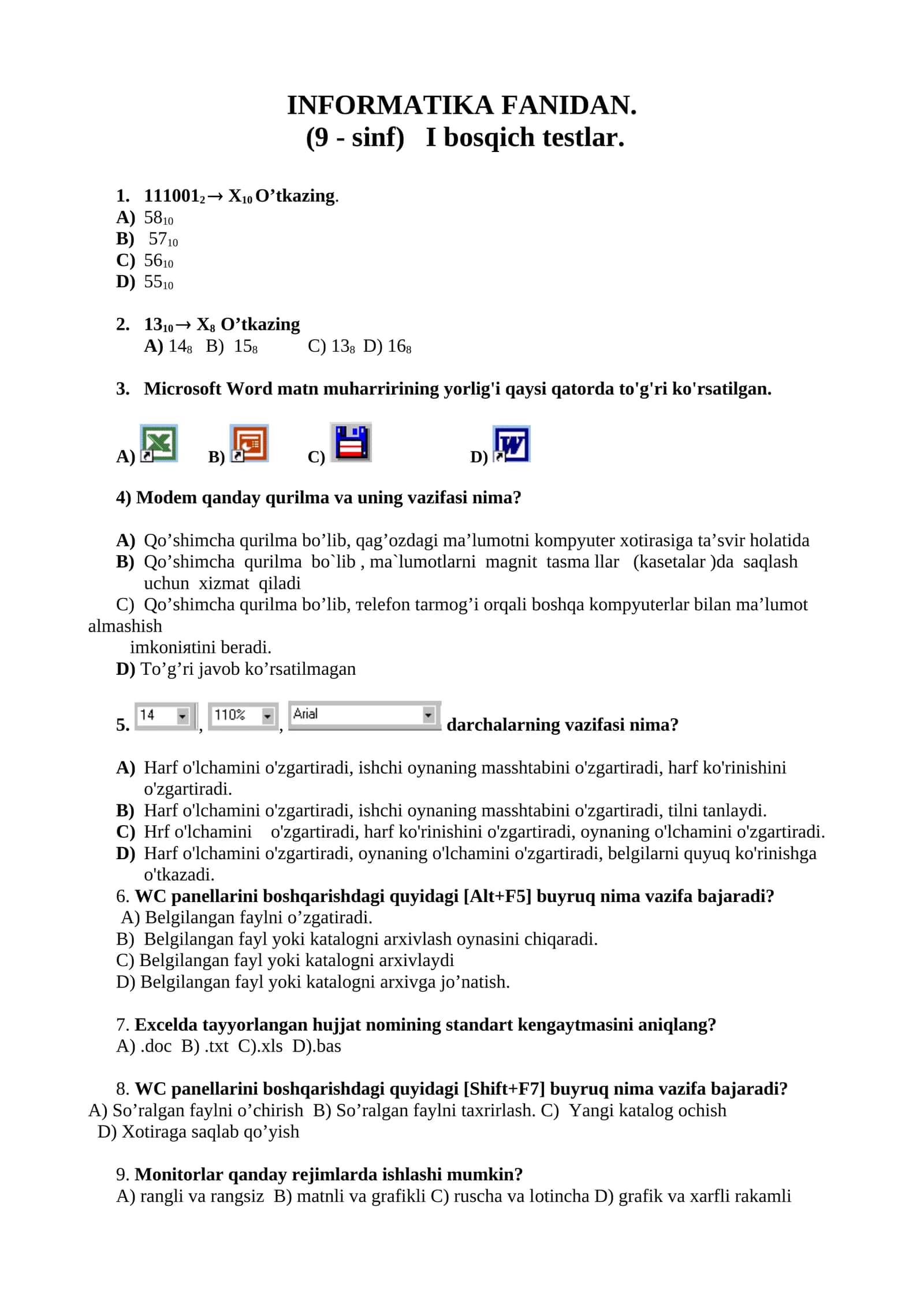 Olimpiada maktab bosqichi( Informatika) 1