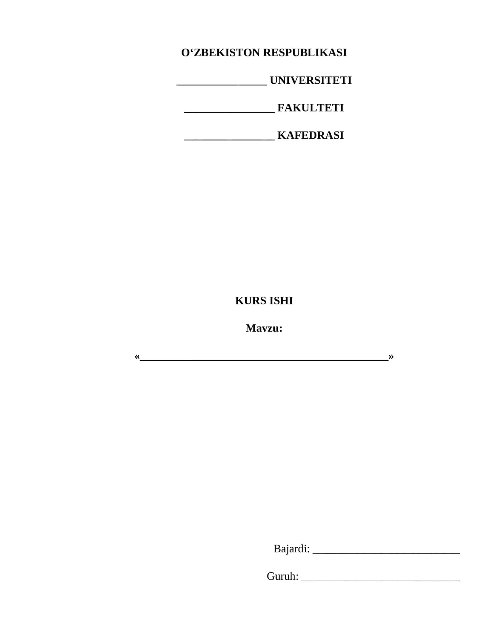Kurs ishi namunasi — Word formatda tayyor kurs ishi 1