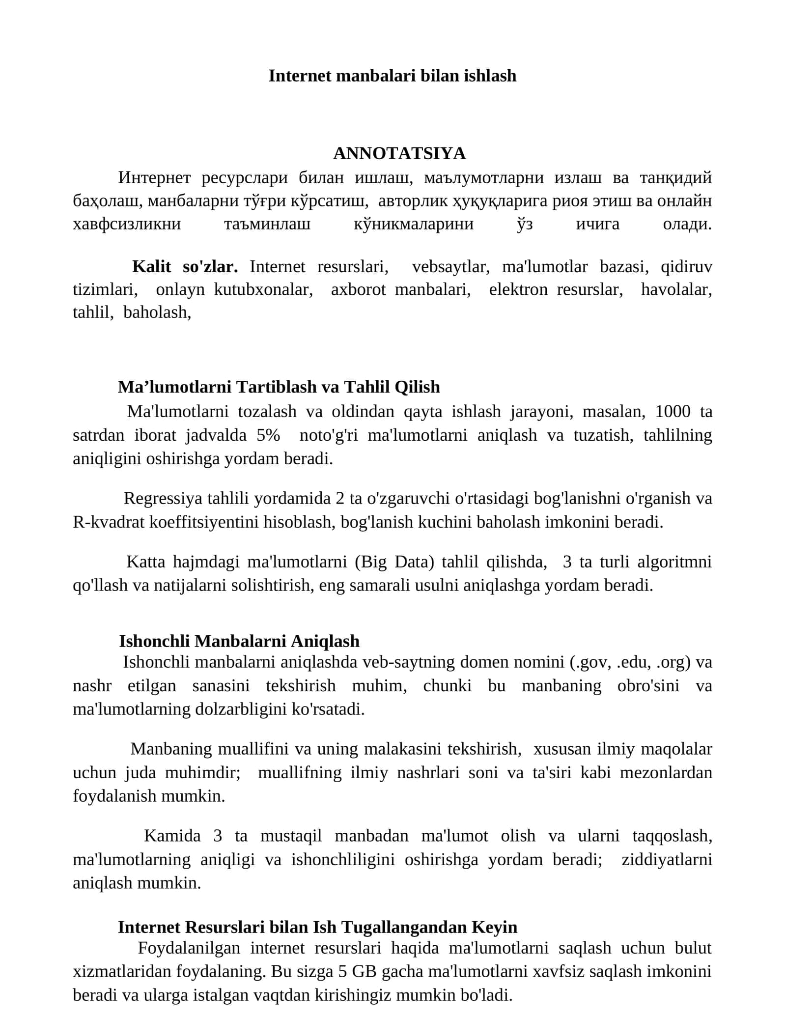 Internet manbalari bilan ishlash 1