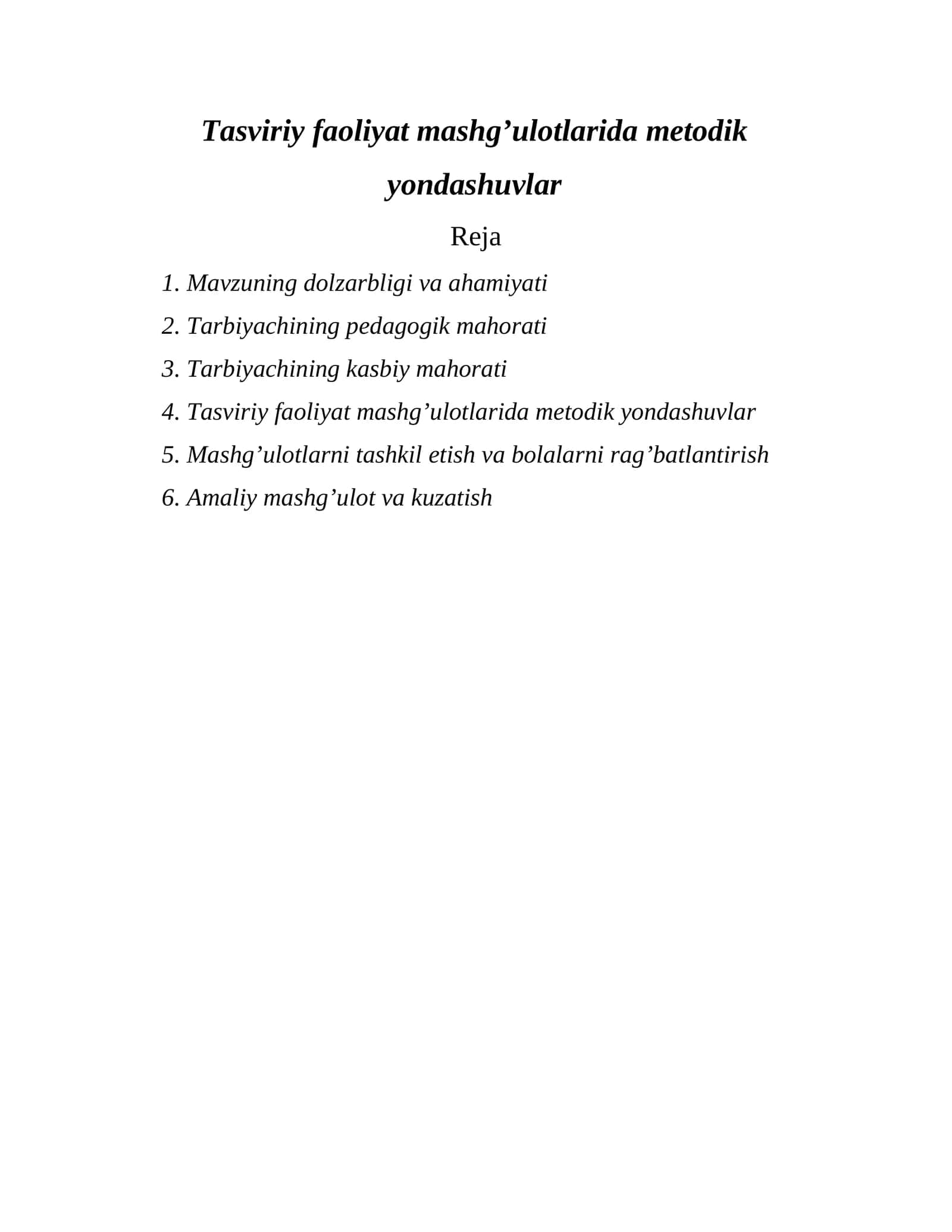 Tasviriy faoliyat mashg’ulotlarida metodik yondashuvlar 1