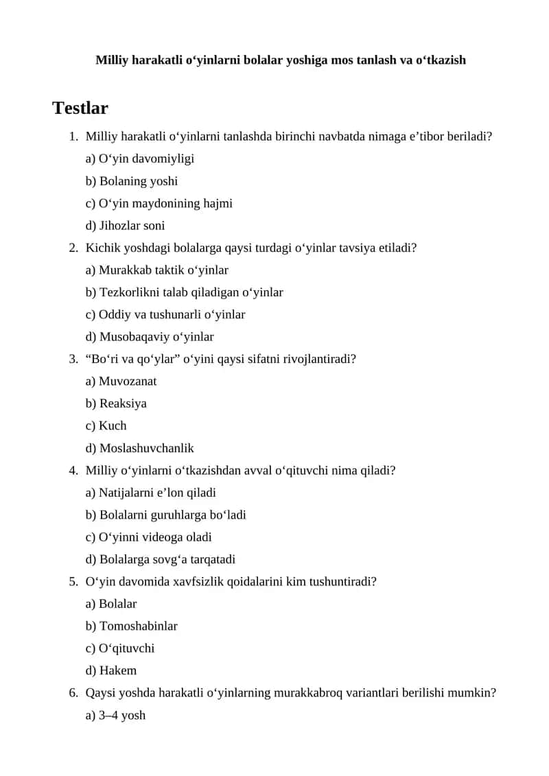 Milliy harakatli o‘yinlarni bolalar yoshiga mos tanlash va o‘tkazish 1