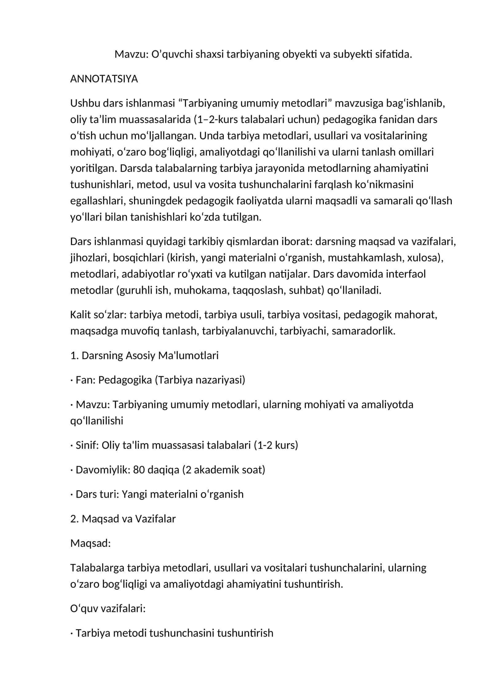 O’quvchi shaxsi tarbiyaning obyekti va subyekti sifatida 1