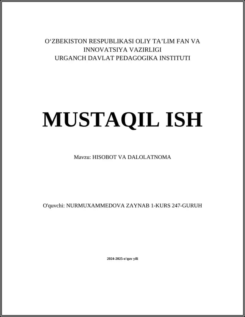 HISOBOT VA DALOLATNOMA 1