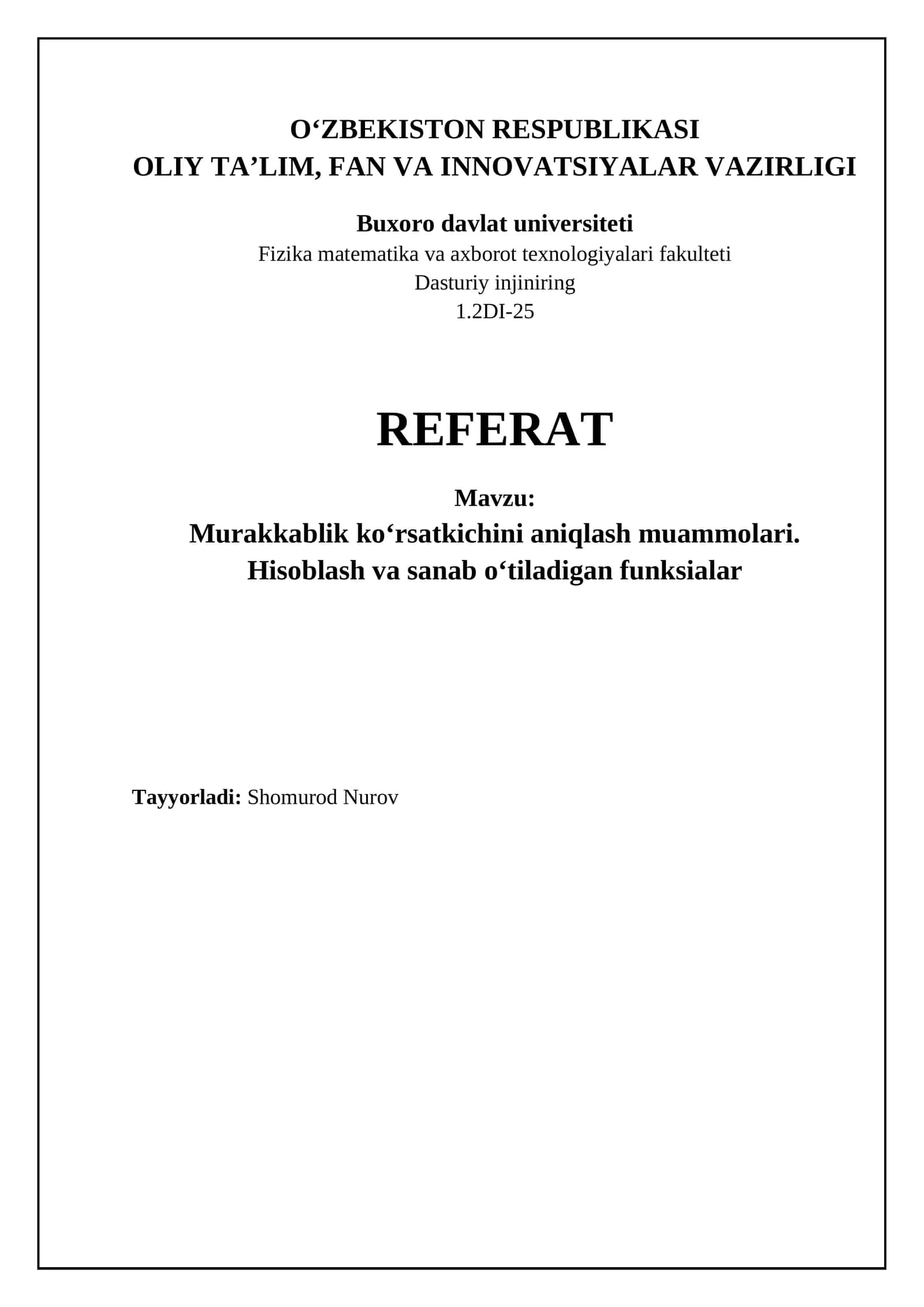 Murakkablik indeksini aniqlash muammolari 1