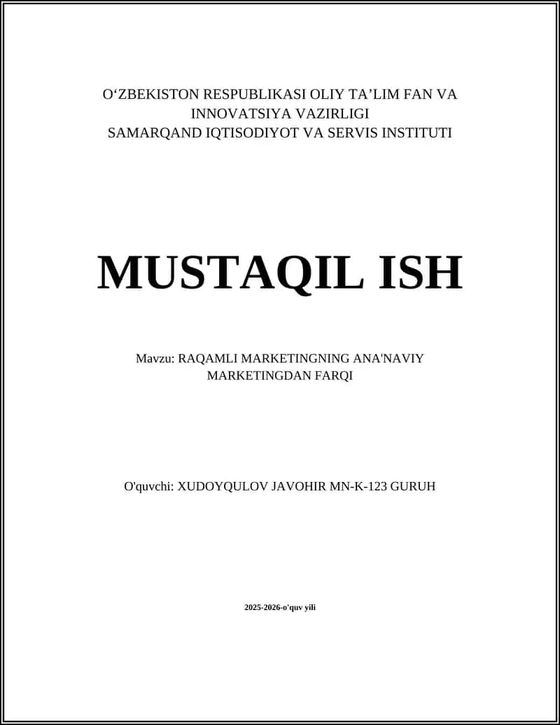 RAQAMLI MARKETINGNING ANA'NAVIY MARKETINGDAN FARQI 1
