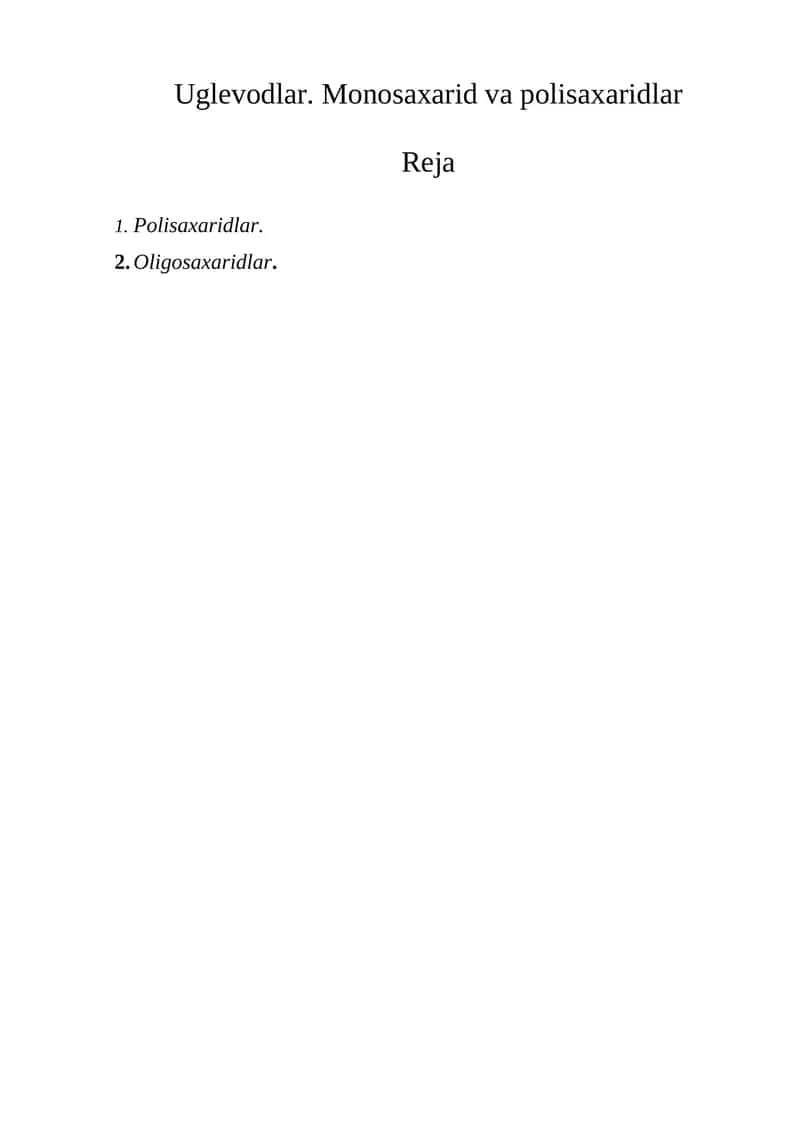 Uglevodlar. Monosaxarid va polisaxaridlar 1
