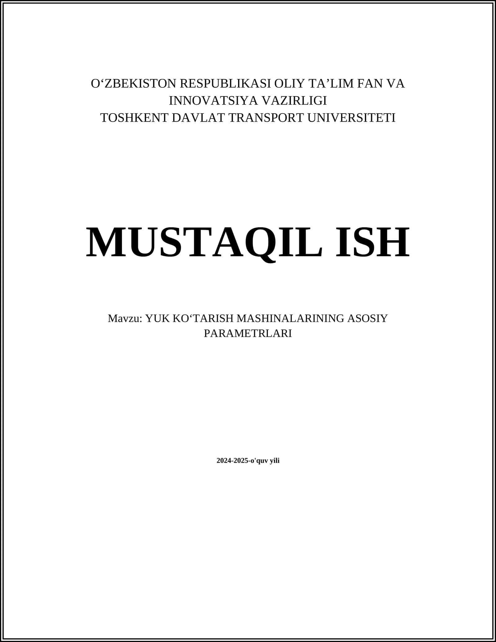 YUK KOʻTARISH MASHINALARINING ASOSIY PARAMETRLARI 1