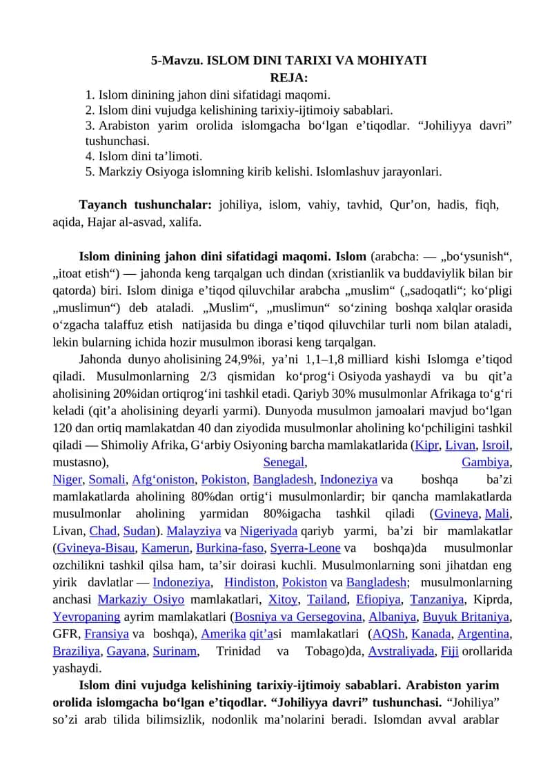 ISLOM DINI TARIXI VA MOHIYATI 1