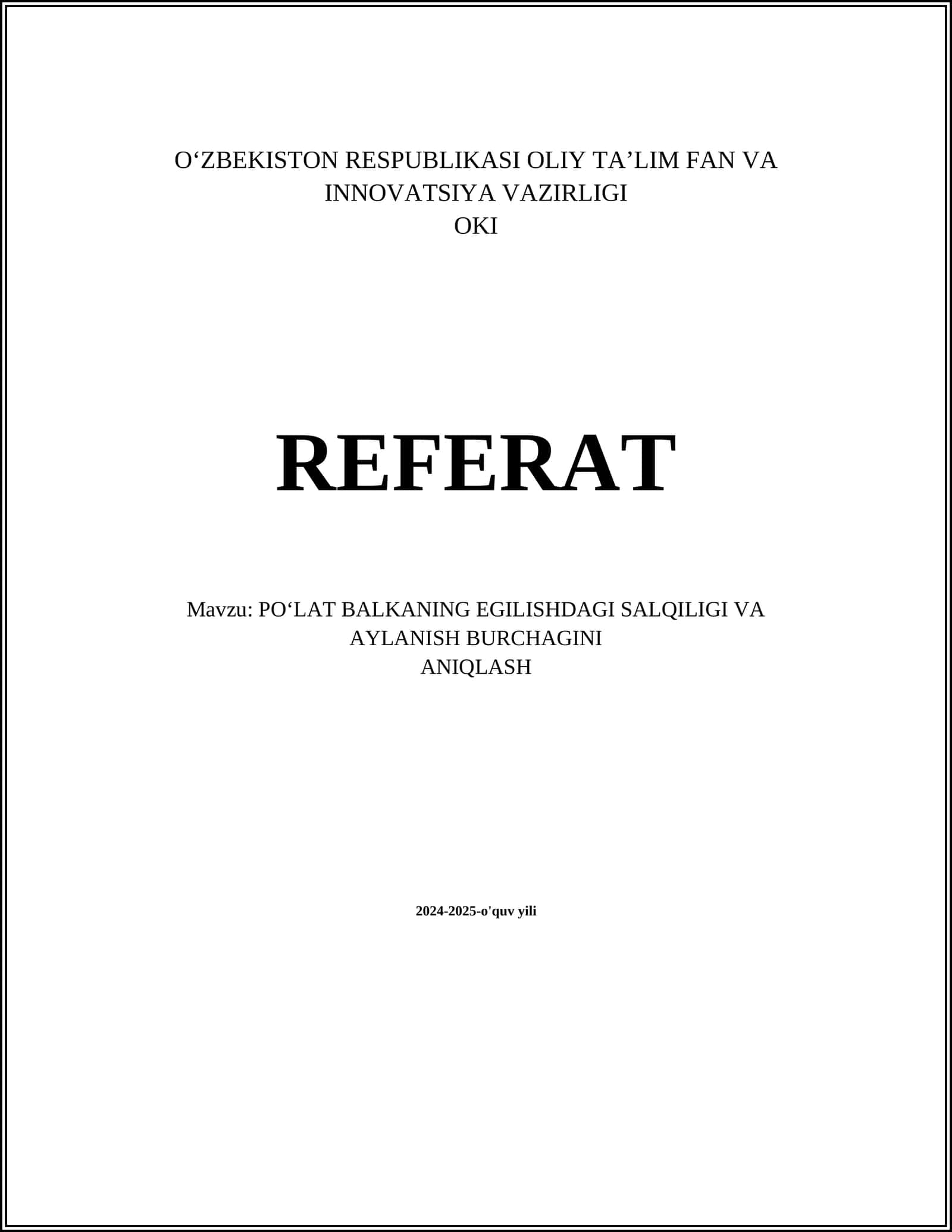 Po‘lat Balkaning Egilishi 1