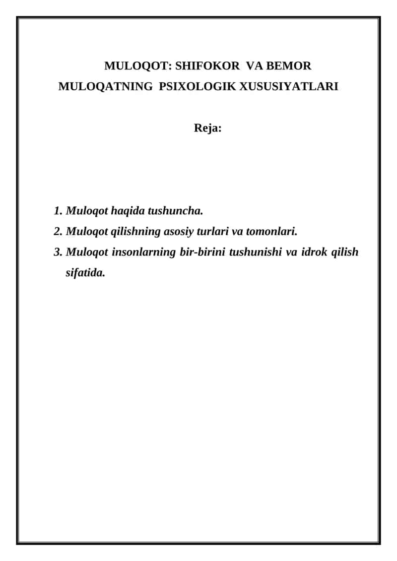 Muloqot: Shifokor va bemor muloqatning psixologik xususiyatlari 1