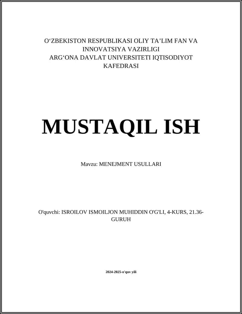 MENEJMENT USULLARI 1