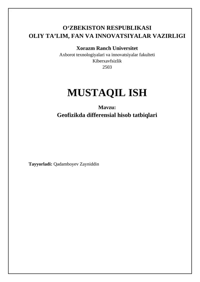 Geofizikda differensial hisob tatbiqlari 1
