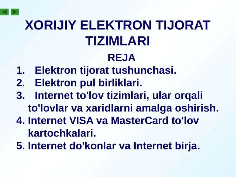 XORIJIY ELEKTRON TIJORAT TIZIMLARI 1