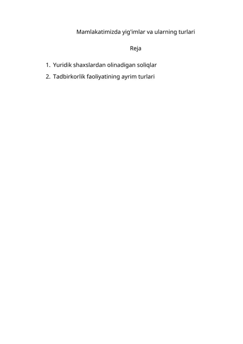 Soliqlar turlari va ularning o'zgartirilishi 1