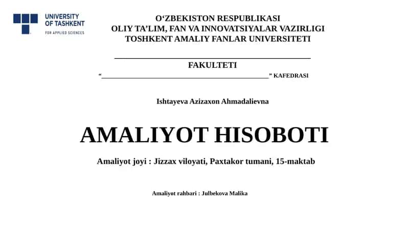 Amaliyot Hisoboti 1