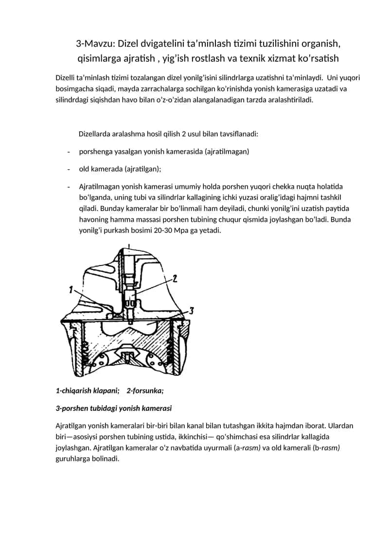 Dizel dvigatelini ta’minlash tizimi tuzilishi 1