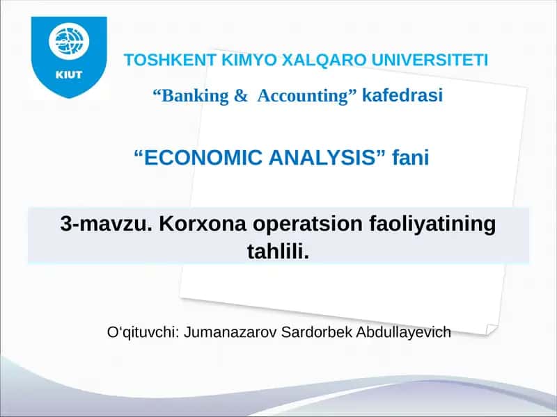 Korxona operatsion faoliyatining tahlili 1