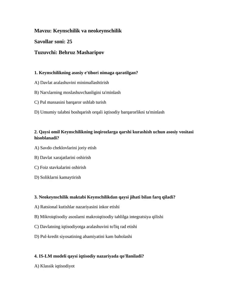 Keynschilik va neokeynschilik 1