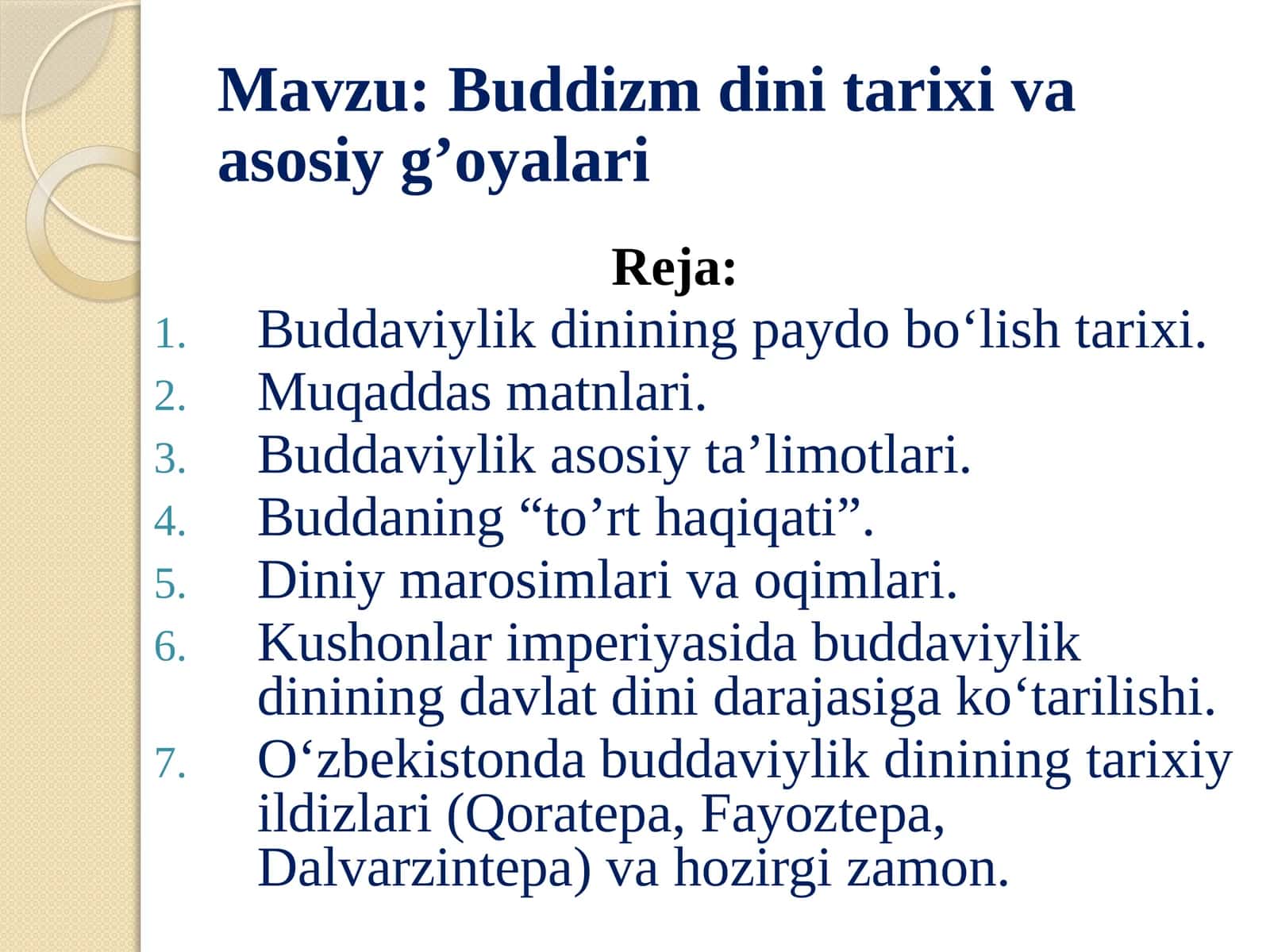Buddizm dini tarixi va asosiy g’oyalari 1