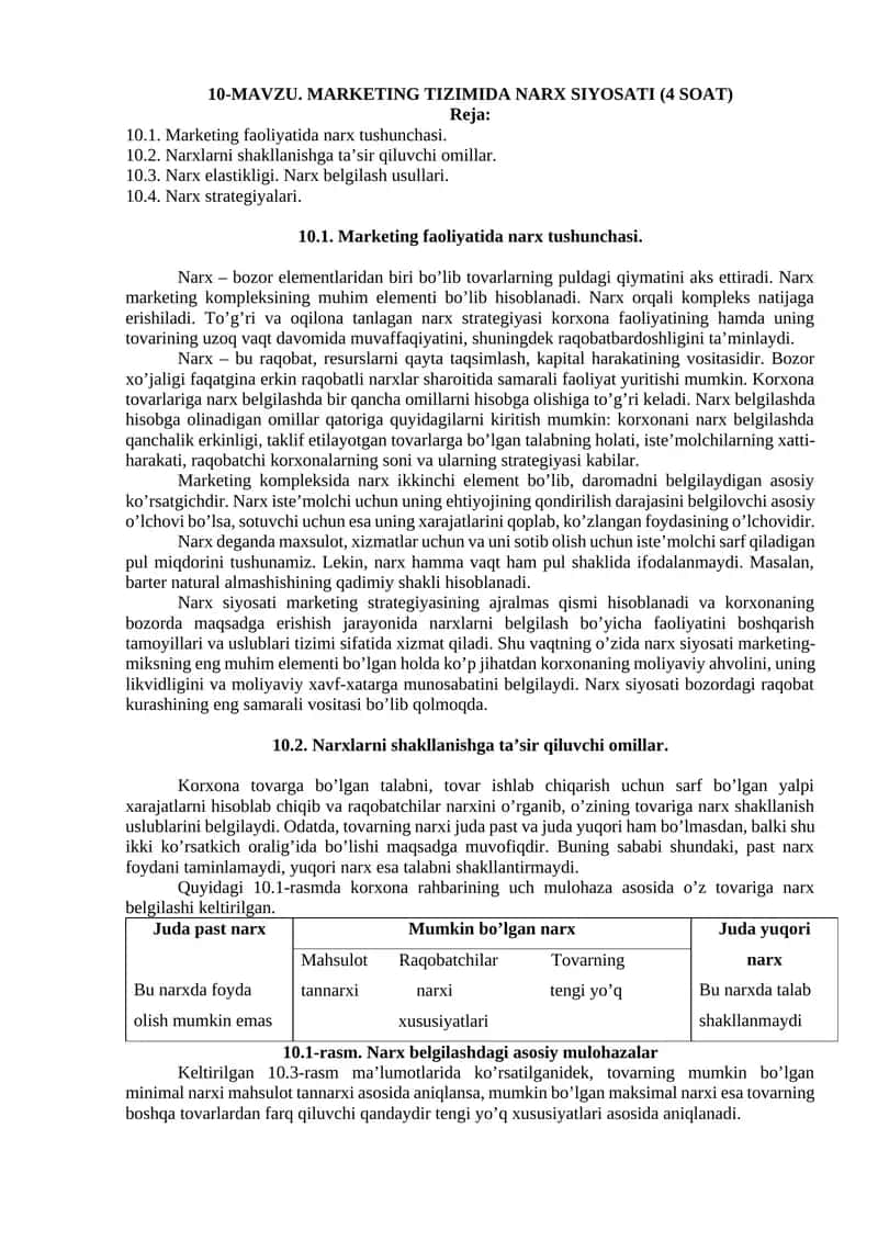 MARKETING TIZIMIDA NARX SIYOSATI 1