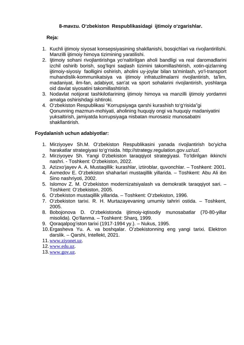 O‘zbekiston Respublikasidagi ijtimoiy o‘zgarishlar 1