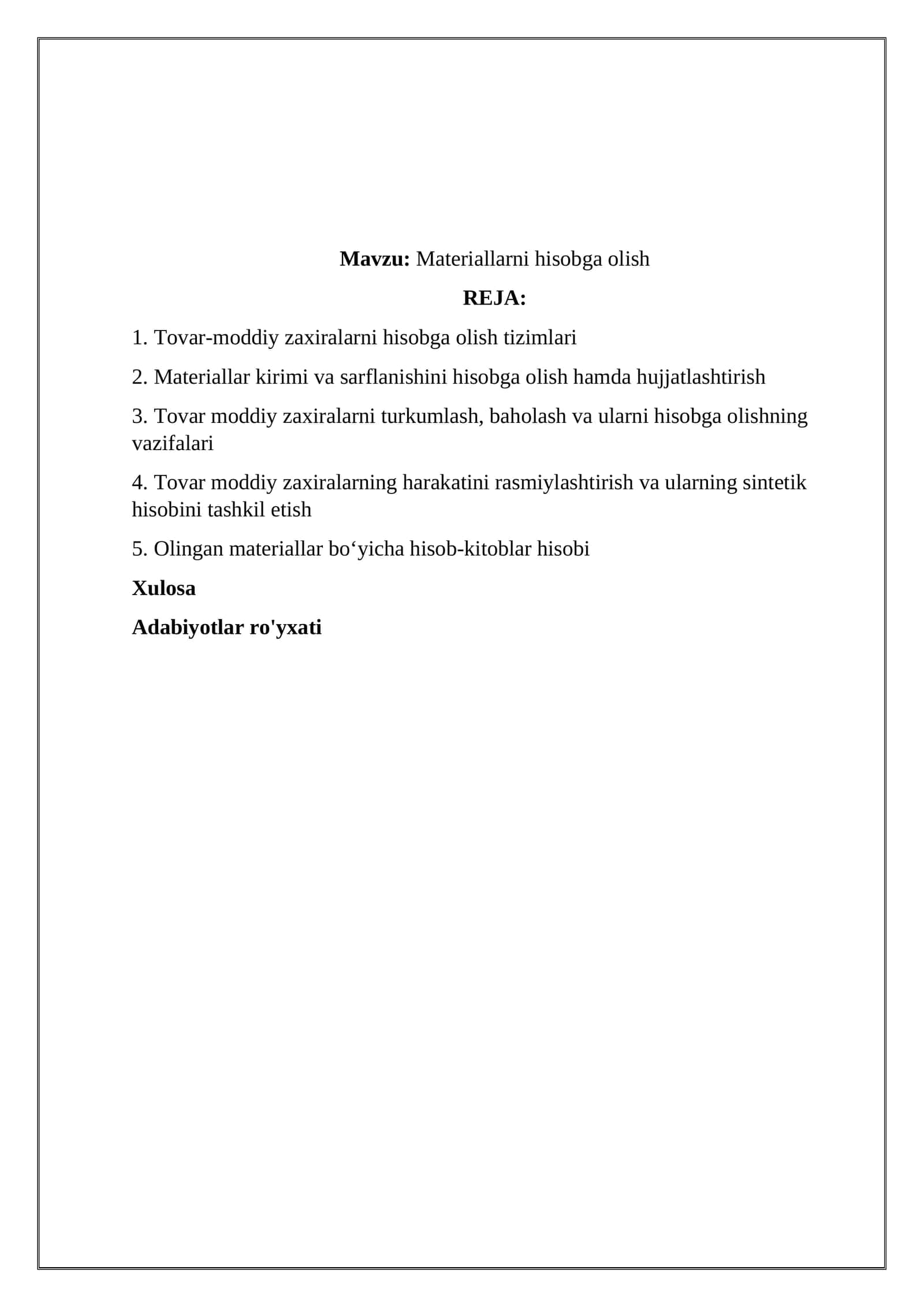 Materiallarni hisobga olish 1